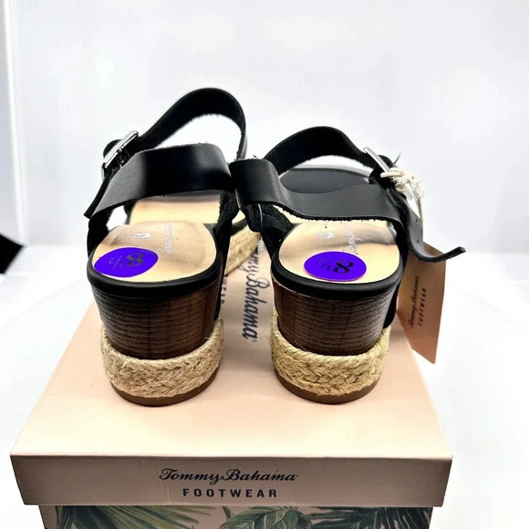 Tommy Bahama Womens Sandals Espadrille Wedge Leather Black Size 8.5M NIB - Picture 4 of 6